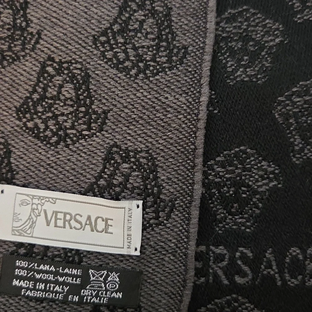 Versace Black/Grey Medussa Head Logo Wool Scarf